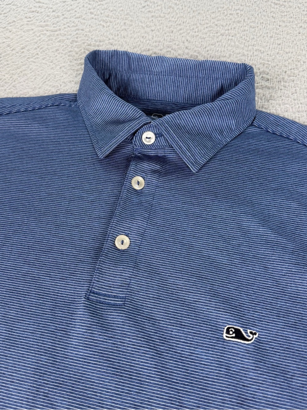Vineyard Vines Performance Polo Shirt Mens Medium Blue Striped Golf Whale Preppy